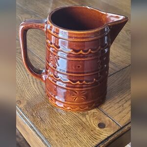 Vintage Marcrest daisy and dot brown glazed pitcher 6" tall